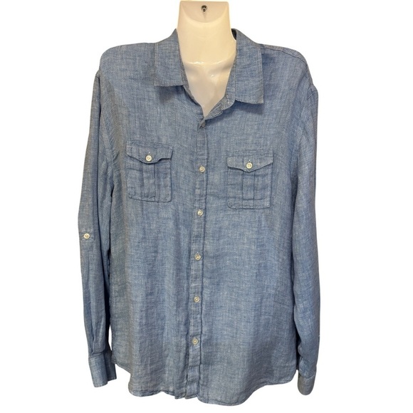 Murano Other - Murano Baird McNutt Men’s Blue Linen Slim Fit Button Down Shirt Size XL